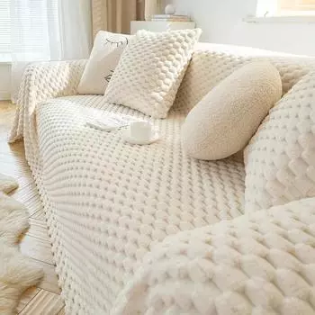 Большой чехол для дивана с защитой от кошачьих царапин, зимнее плюшевое полотенце для дивана в стиле Ins, сплошное цветное одеяло с полным покрытием, полное покрытие 180x130