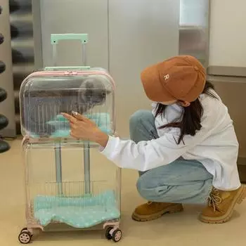 Большой чемодан для кошек Прозрачная переноска на колесах Ящик для транспортировки щенков Рюкзак Аксессуары для кошек Товары для путешествий Товары для животных
