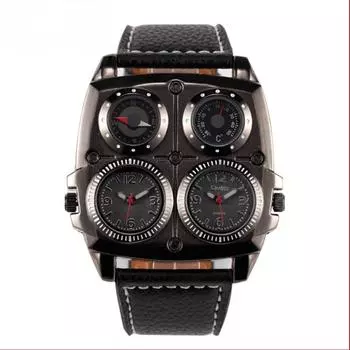 Большой циферблат модные повседневные мужские часы большой циферблат двойной часовой пояс компас термометр мужские кварцевые часы