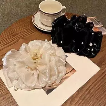 Большой цветочный декор, коготь для волос, инкрустированный искусственным жемчугом, держатель для хвоста, противоскользящая заколка для волос, заколка для волос, головной убор, аксессуары для волос белый