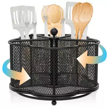 Большой держатель для кухонных принадлежностей, органайзер для кухонных принадлежностей, вращающийся на 360°, кухонная лопатка, полка для хранения инструментов, контейнер для кухонных принадлежностей с 5 отделениями 1pc чёрный