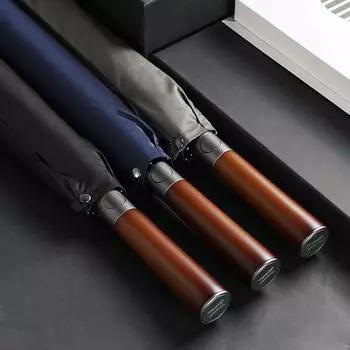 Большой длинный зонт, ветрозащитный, прочный, с деревянной ручкой, зонт от солнца для мужчин, деловой, большой зонт для гольфа тёмно-синий