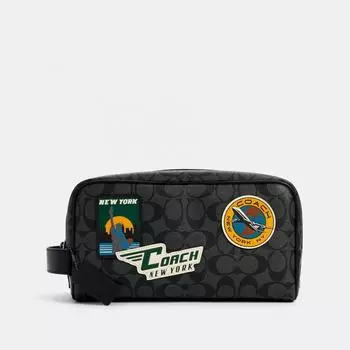 Большой дорожный комплект COACH из фирменной канвы с дорожными нашивками