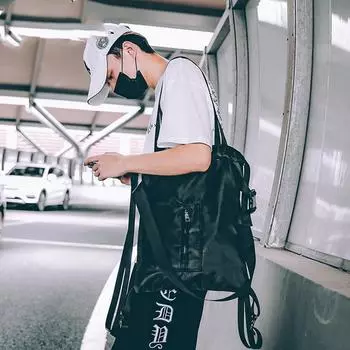 Большой дорожный рюкзак, женский мешок, многофункциональная сумка для покупок на шнурке, мужская школьная сумка в стиле хип-хоп, сумки в стиле панк, хорошее качество чёрный