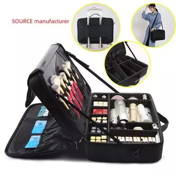 Большой двухслойный переносной косметический кейс для татуировок, нейл-арта и макияжа с профессиональными перегородками Mini trumpet чёрный