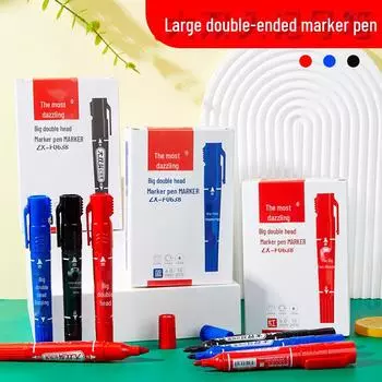 Большой двухсторонний маркер - черный, красный, синий, быстросохнущий, водостойкий, нестираемый, большой емкости, с крючковой леской.