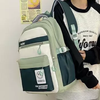 Большой емкости женский цветной контрастный рюкзак Студенческий школьный мужской рюкзак для компьютера зелёный
