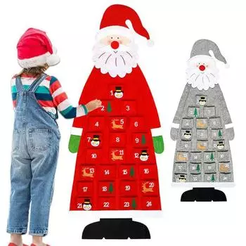 Большой фетровый рождественский адвент-календарь, карманы, Санта-Клаус, снеговик, рождественская елка, декор, товары для вечеринок и мероприятий красный