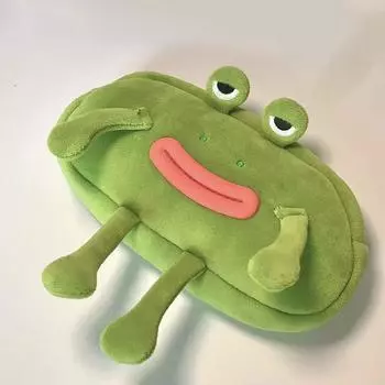 Большой глазчатый пенал плюшевый забавный милый большой рот большой емкости высокий внешний вид студенческая канцелярская сумка One Size зелёный