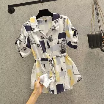 Большой и красивый: Женская летняя блузка больших размеров с дизайном, закрывающим животик XXXL