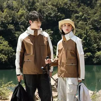 Большой карман для весны, осени и зимы с капюшоном, ветрозащитная водонепроницаемая куртка для путешествий в Тибет, альпинизма S чёрный