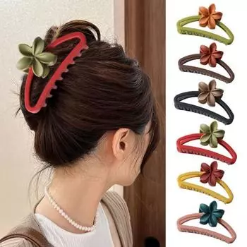 Большой коготь для волос с матовой текстурой, цветочный декор, полукруг, полая, большая заколка в форме акулы, заколка для волос с сильным захватом, заколка для волос на затылке темный кофе