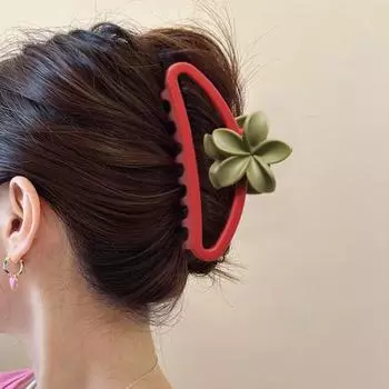 Большой коготь для волос с матовой текстурой, цветочный декор, полукруг, полая, большая заколка в форме акулы, заколка для волос с сильным захватом, заколка для волос на затылке темный кофе