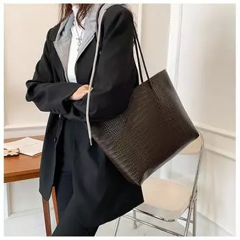 Большой комплект из 2 предметов из искусственной кожи с крокодиловым принтом, сумка через плечо для женщин, модные дизайнерские женские сумки, кошельки, сумки-тоут чёрный