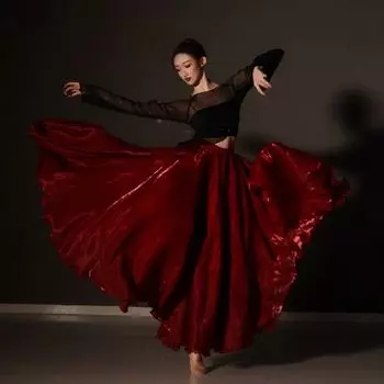 Большой комплект юбки для танца в стиле свинг, красная танцевальная юбка для современного танца, женский сценический наряд L чёрный/красный
