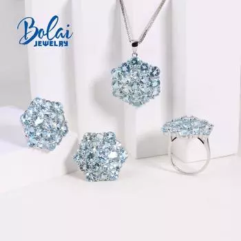 Большой комплект ювелирных изделий из стерлингового серебра 925 пробы с натуральным небесно-голубым топазом, серьги с драгоценными камнями, кольца, подвески для женщин, мамы, жены, хороший подарок us ring size 7# синий