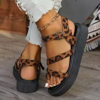 Большой комплект женских римских сандалий с перекрещивающимися ремешками, летние сандалии 2024 года с пряжкой на платформе и поясом с одним словом 36 темно-коричневого