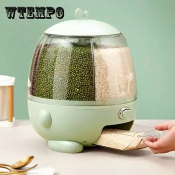 Большой контейнер для хранения продуктов, вращающиеся на 360° бочки для риса, герметичный диспенсер для хлопьев, резервуар для риса, ящик для зерна, кухонный контейнер для хранения зелёный