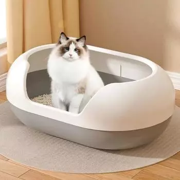 Большой кошачий туалет Песочница для домашних животных Брызгозащищенный кошачий лоток Чистящие принадлежности для кошачьего туалета Туалет для домашних животных Поддон для котят Подстилка XL 60x41x23cm серый