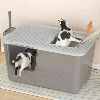 Большой кошачий туалет, полностью закрытый, большой, не пропускающий запахи и брызги, полностью закрытый кошачий туалет, товары для кошек бежевый