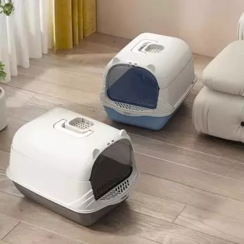 Большой кошачий туалет, полностью закрытый кошачий туалет, съемный лоток, защита от брызг, туалет для собак, горшки для домашних животных с совком для мусора серый