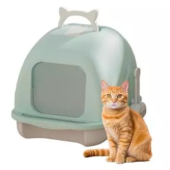 Большой кошачий туалет с крышкой Закрытый лоток для котенка с совком Закрытый туалет для кошек Просторный интерьер Товары для домашних животных розовый