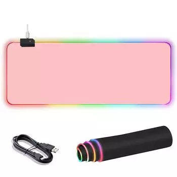 Большой коврик для мыши, игровой коврик для мыши, 12 световых эффектов RGB, водонепроницаемая поверхность, резиновая основа, многослойный спандекс, нескользящий, 8003004 мм (розовый) розовый
