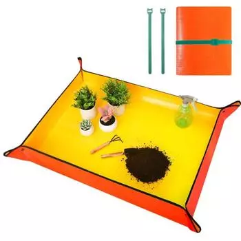 Большой коврик для пересадки комнатных растений и контроля беспорядка в почве, водонепроницаемый портативный лоток для пересадки суккулентов Orange-M-68cm