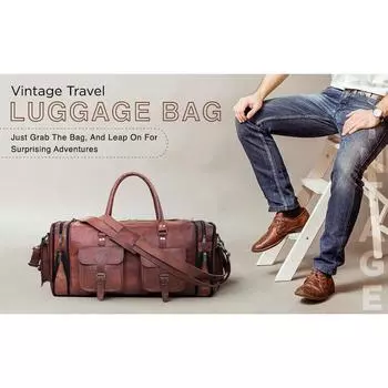 Большой кожаный дорожный спортивный чемодан для мужчин, 30 дюймов, складной, для выходных, из натуральной винтажной спортивной одежды 30 in коричневый