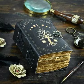 Большой кожаный гримуар ручной работы, настраиваемая книга магических заклинаний для колдовства и ведения дневника 7 x 5 in