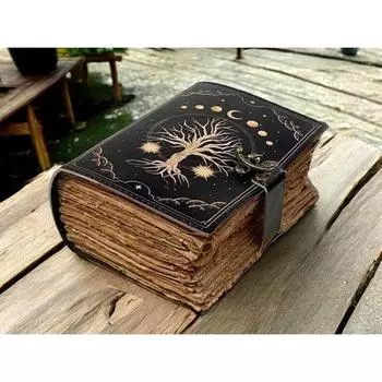Большой кожаный гримуарный журнал Принт Древо Жизни Журнал Пустая Книга Заклинаний 7 x 5 in