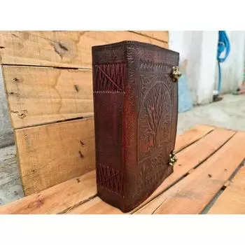 Большой кожаный журнал «Древо жизни» на 620 страниц, блокнот-дневник Кожаный гримуар 10 x 7 in чёрный