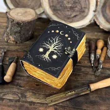 Большой кожаный журнал Древо жизни Журнал Гримуар Пустой блокнот для заклинаний таро 7 x 5 in