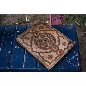 Большой кожаный журнал из семи камней, Книга теней, винтажный журнал, свадебная гостевая книга, кожаный гримуар 13 x 10 in