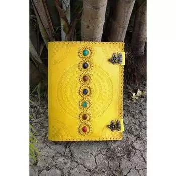 Большой кожаный журнал ручной работы из севанского камня, блокнот для написания заклинаний, бумажный журнал ручной работы, кожаный журнал с тиснением чакры, журнал гримуара 10 x 13 in жёлтый