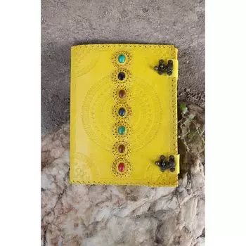 Большой кожаный журнал ручной работы из севанского камня, блокнот для написания заклинаний, бумажный журнал ручной работы, кожаный журнал с тиснением чакры, журнал гримуара 10 x 13 in жёлтый