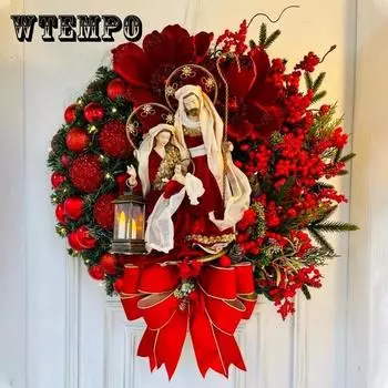 Большой красный цветок, бант, шар, Рождественский венок, Navidad, вечерние, свадебная дверь, окно, стена, камин, лестница, балкон, украшение для сада 30CM