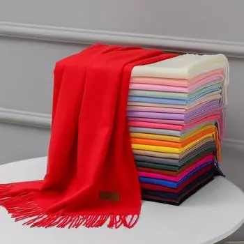 Большой красный кашемировый шарф женский однотонный длинный платок двойного назначения 200*60 коричневый