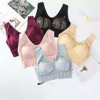 Большой кружевной бюстгальтер на косточках без стального кольца, женский цельный бюстгальтер с защитой от провисания, регулируемое дополнительное нижнее белье для груди M розовый