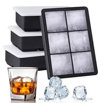 Большой квадратный лоток для льда с крышкой, штабелируемый, экономящий место, льдогенератор чёрный