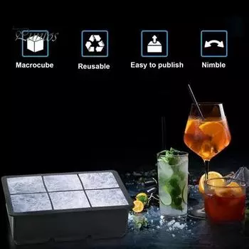 Большой квадратный лоток для льда с крышкой, штабелируемый, экономящий место, льдогенератор, легкосъемные формы для коктейлей из виски, кубиков льда для заморозки трав чёрный