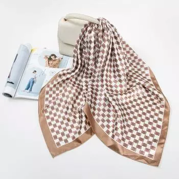 Большой квадратный шарф из искусственного шелка 90 см. Шелковый шарф женский. Новинка 2024 года. Весенние и осенние модели зарубежной модной рубашки. Большой квадратный шарф. Материнский шарф. 90x90cm