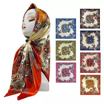 Большой квадратный шарф, шелковый шарф, женский атласный шелковый атласный платок длиной 90 см, винтажный платок с принтом, шарф 90*90cm