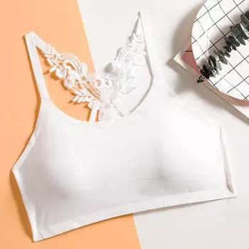 Большой ледяной шелк на спине, женский сексуальный бюстгальтер с перекрестной лентой, бюстгальтер, нижнее белье со сборками, завернутая грудь, женский без стального кольца L белый