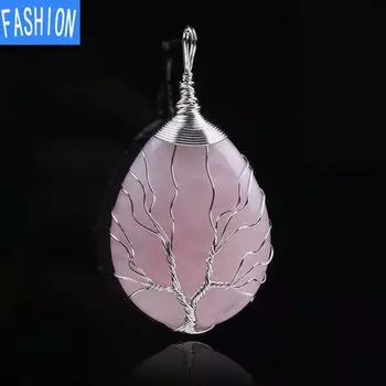 Большой медный природный энергетический капля воды, полудрагоценный камень, кристалл, кулон, аметист, ожерелье ручной работы с камнем rose quartz pendant