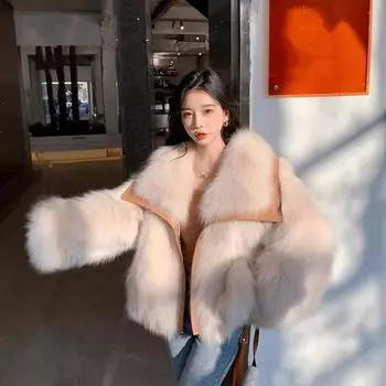 Большой меховой воротник искусственный мех пальто женское зимнее новое плюшевое утолщенное меховое пальто пушистое иностранное молодое S 90-52.5kg