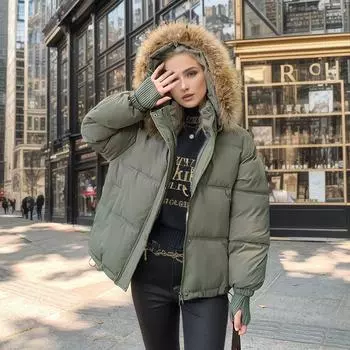 Большой меховой воротник пуховая хлопковая одежда женская 2024 новая милая и тонкая теплая маленькая симпатичная и универсальная корейская версия M
