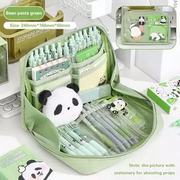 Большой милый пенал Kawaii, открывающийся на 90 °, сумка для карандашей, держатель для ручек, 12 карманов, органайзер для канцелярских принадлежностей, школьные принадлежности бежевый