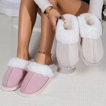 Большой мохнатый рот, пушистые тапочки, теплые домашние нескользящие хлопковые тапочки, домашние мягкие и утолщенные хлопковые тапочки 36-37 бежевый
