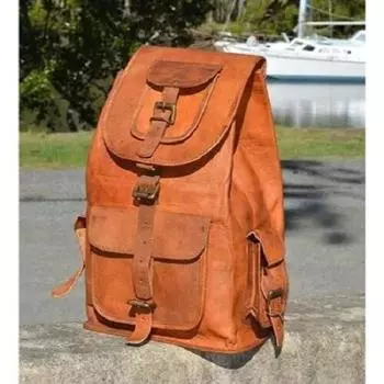 Большой мужской большой винтажный рюкзак из натуральной козьей кожи коричневого цвета, дорожная сумка 16 x 8 x 8 in коричневый